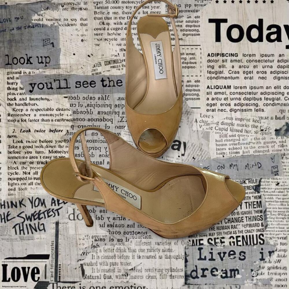 Jimmy choo tan leather peep toe kitten heels womens sz 7